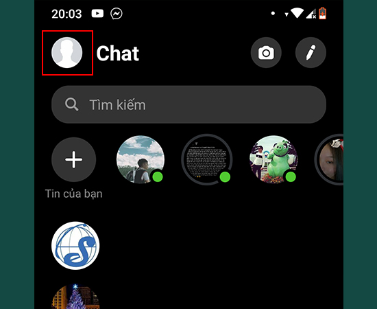 Bước 1: Vào Messenger  Chọn vào biểu tượng hình đại diện.