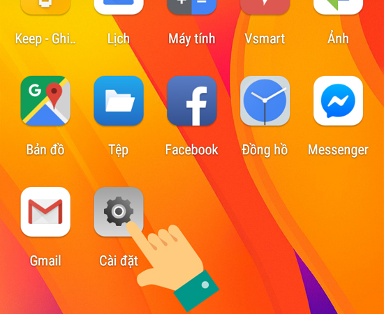 Bước 1: V&agrave;o mục C&agrave;i đặt tr&ecirc;n m&agrave;n h&igrave;nh Vsmart.