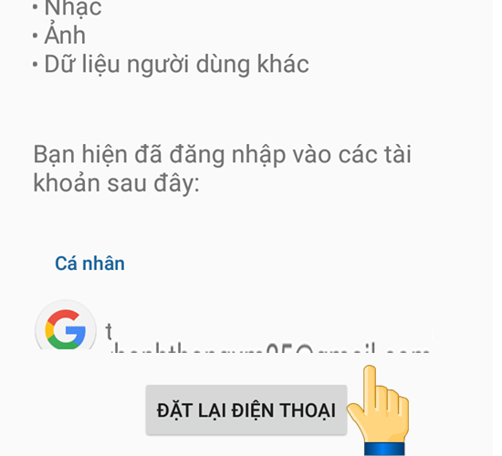 Bước 4: Chọn ĐẶT LẠI ĐIỆN THOẠI