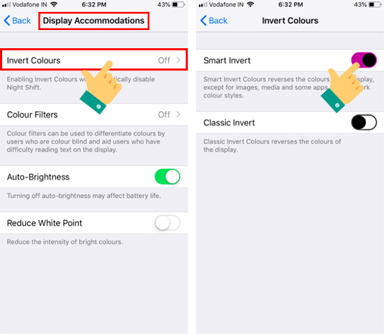 Kích hoạt chế độ Smart Invert