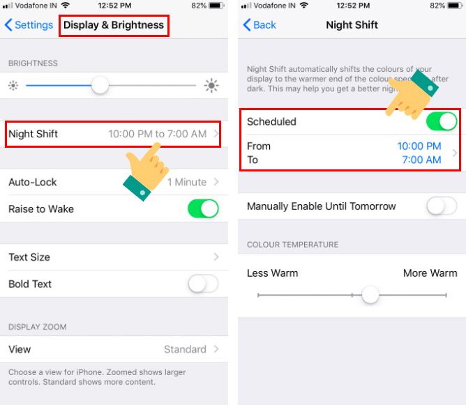 Dùng tính năng Night Shift