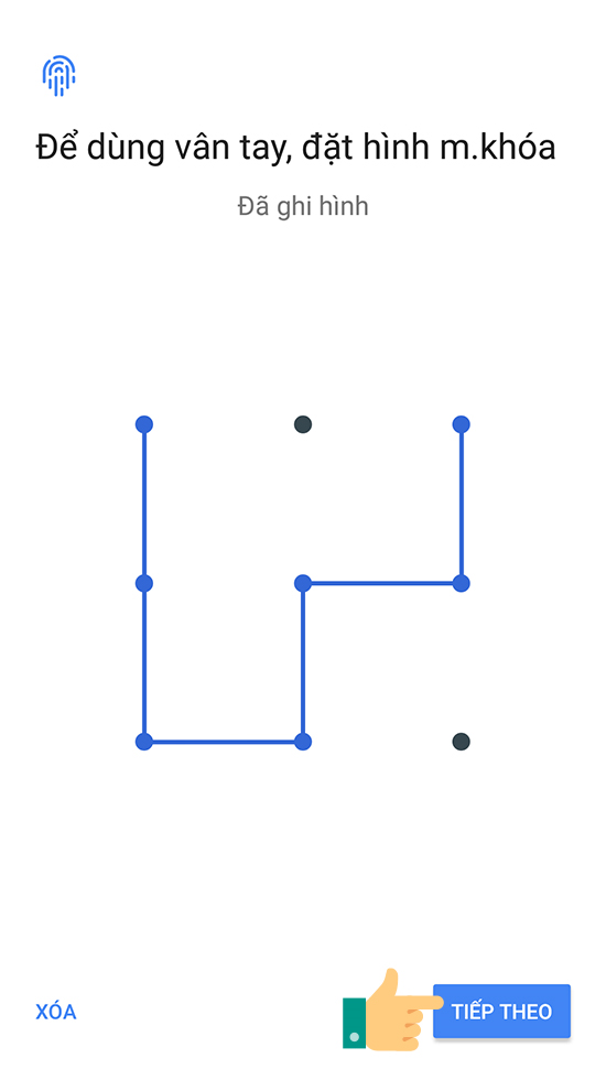 các bạn vẽ hình mở khóa mà bạn muốn rồi chọn Tiếp theo