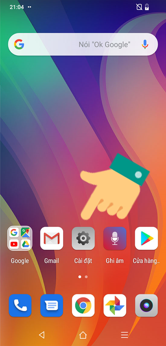 Bạn vào cài đặt tại màn hình chính