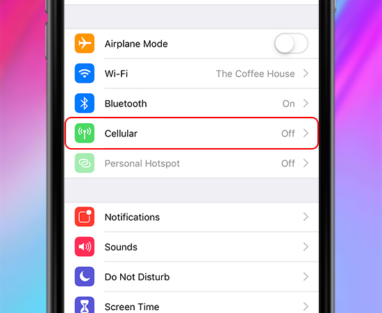 Tại Màn hình Home điện thoại các bạn tìm và chọn Settings, sau đó vào Cellular
