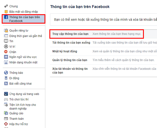 Bước 2: Trong mục Thông tin của bạn trên Facebook, chọn Truy cập thông tin của bạn.
