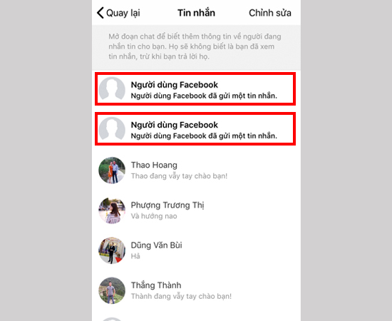 Hiển thị tin nhắn đang chờ