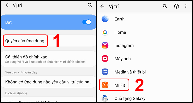 Chọn một ứng dụng cần bật/tắt tự động truy cập vị trí