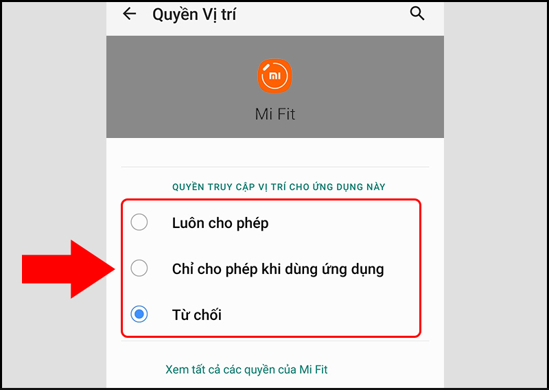 Bật/tắt quyền truy cập vị trí cho ứng dụng