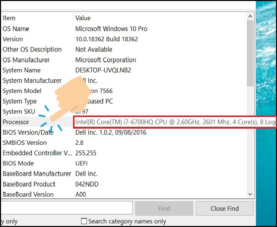 thông tin số nhân và số luồng ở mục Processor