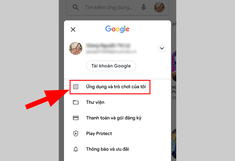 Bấm chọn Ứng dụng và trò chơi của tôi
