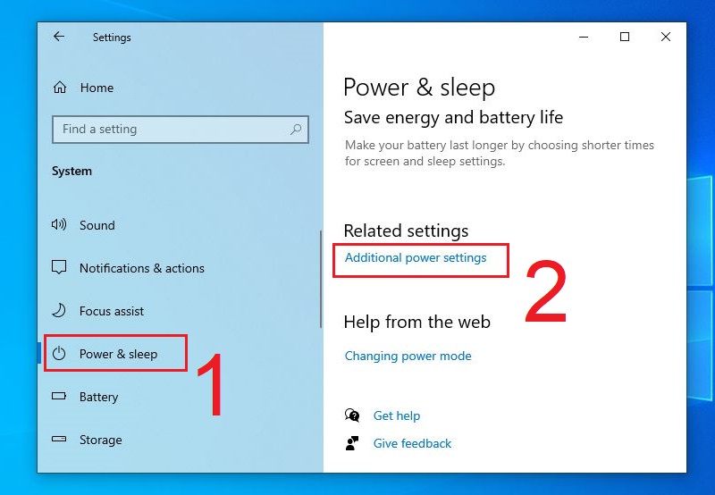 Chọn vào Additional power settings ở mục Power & Sleep