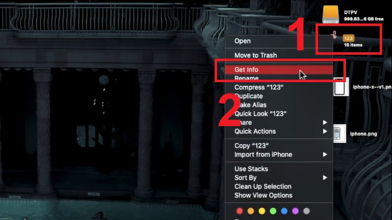 Nhấn chuột phải v&agrave;o thư mục (Folder) m&agrave; bạn muốn đổi biểu tượng rồi chọn Get Info