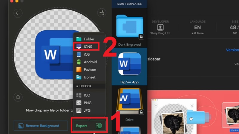 Nhấn Export v&agrave; chọn ICNS để lưu