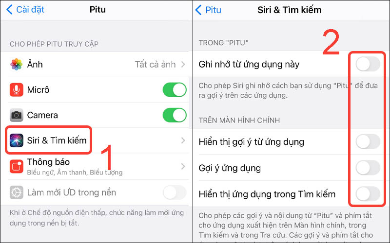 Tắt hiển thị toàn bộ trong Siri & Tìm kiếm