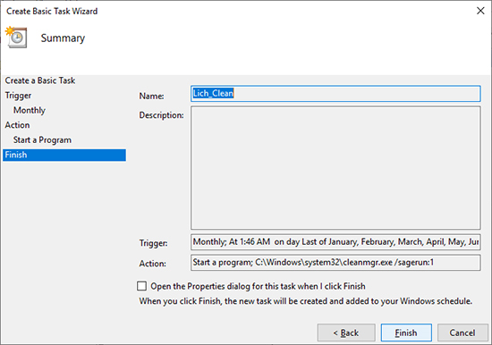 Tạo lịch tự động x&oacute;a file r&aacute;c tr&ecirc;n Windows 10