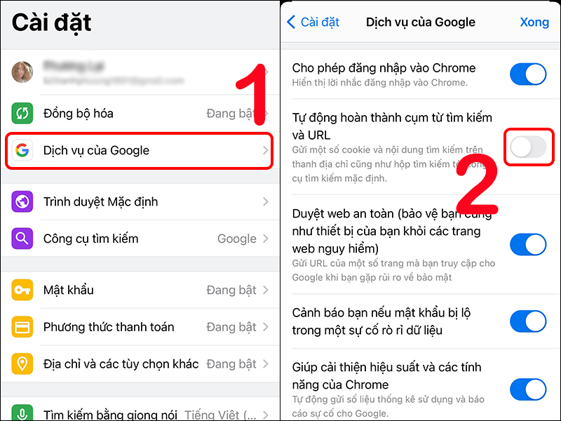 Tắt mục Tự động hoàn thành cụm từ tìm kiếm và URL của Google Chrome