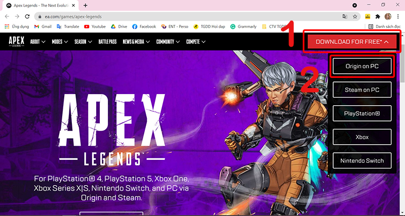 Truy cập trang chủ để tải Apex Legends về máy tính