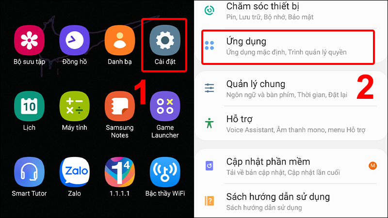 Vào Cài đặt và chọn Ứng dụng