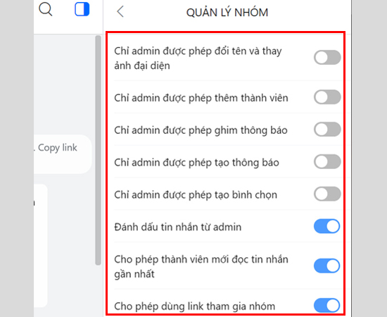 Bạn có thể tùy chỉnh Admin và tùy chỉnh các thành viên trong nhóm.