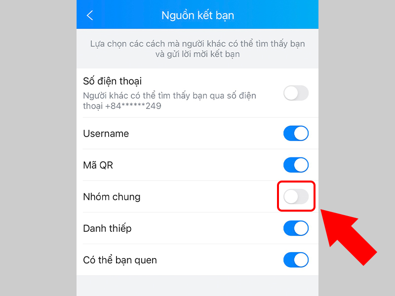 Tắt nhận lời mời kết bạn Zalo từ Nhóm chung