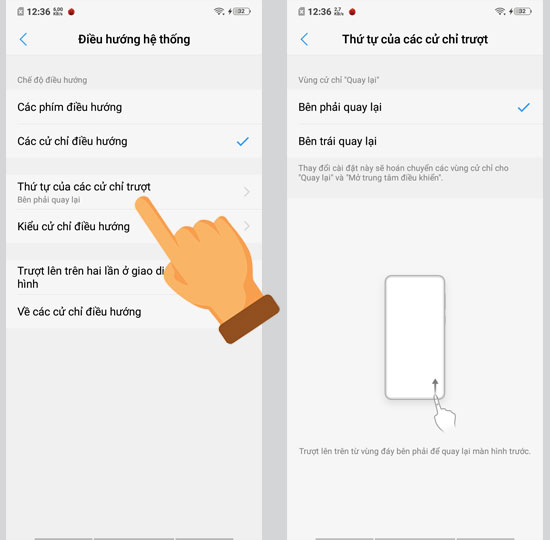 Thay đổi thứ tự cử chỉ vuốt quay lại