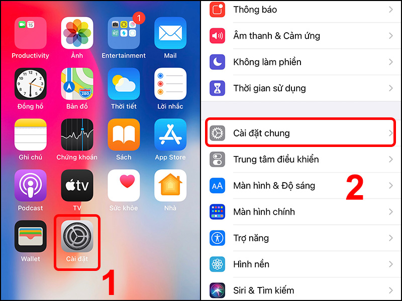 Vào Cài đặt và chọn Cài đặt chung.