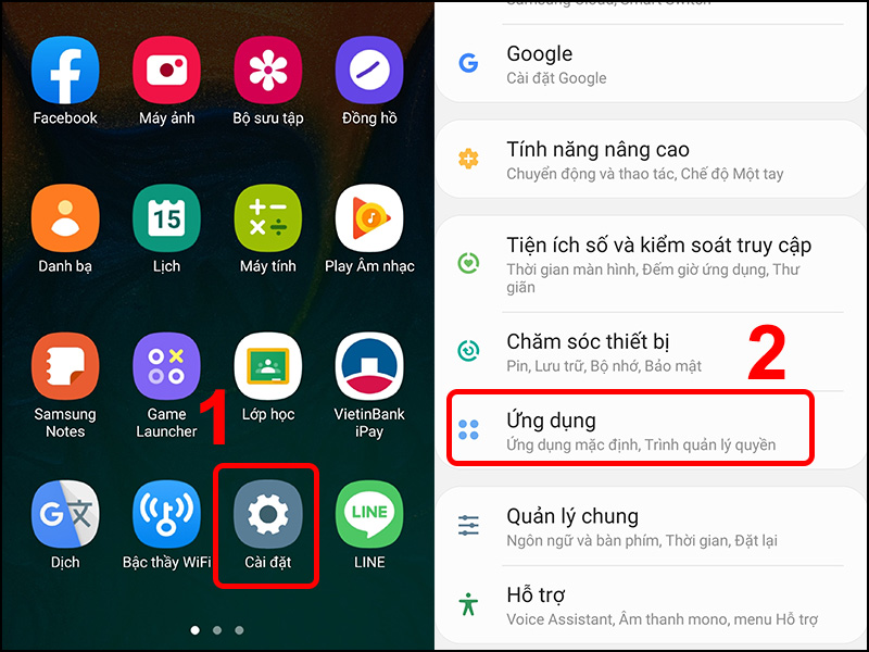 Vào Cài đặt và chọn Ứng dụng.