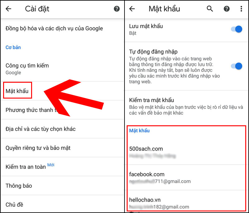 Cách xem mật khẩu đã lưu trên Google Chrome bằng điện thoại Android.