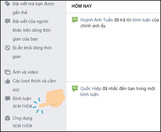 vào Xem thêm ở thanh công cụ bên trái