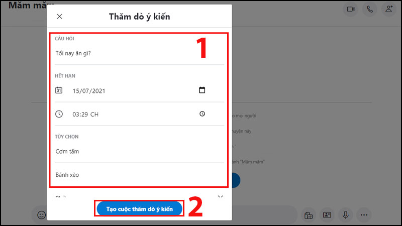 Điền thông tin để tạo cuộc thăm dò ý kiến