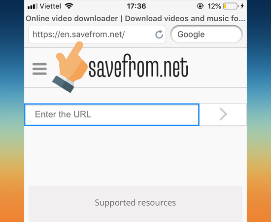 Mở ứng dụng vừa tải nhập địa chỉ en.savefrom.net trên thanh address để tải