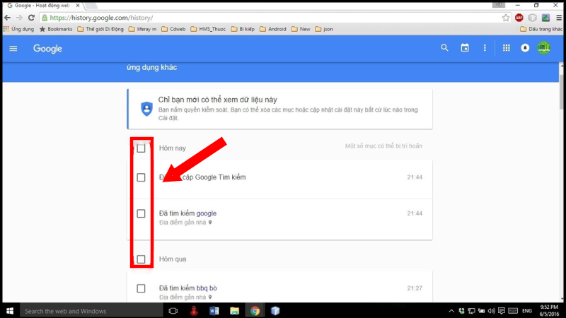Tick chọn những  lịch sử đã tìm kiếm 