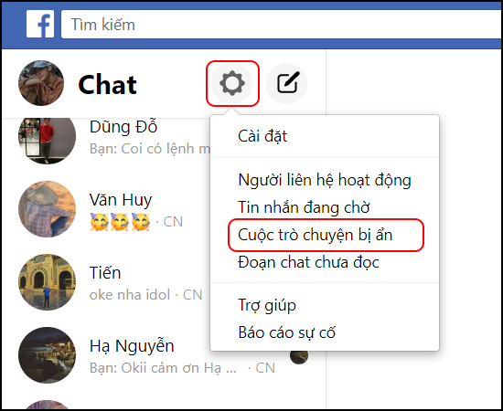 Chọn Cuộc trò chuyện bị ẩn