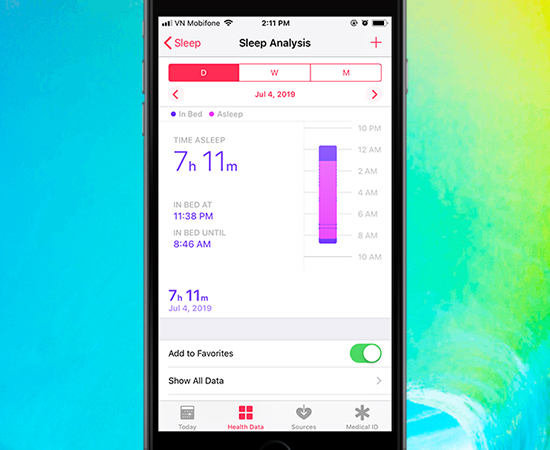 Dữ liệu giấc ngủ thu thập được sẽ được đưa về ứng dụng Health để theo dõi sức khoẻ một các trực quan và chi tiết hơn.