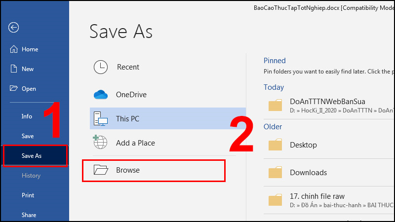 Bước 2: Chọn Save as > Chọn Browse.
