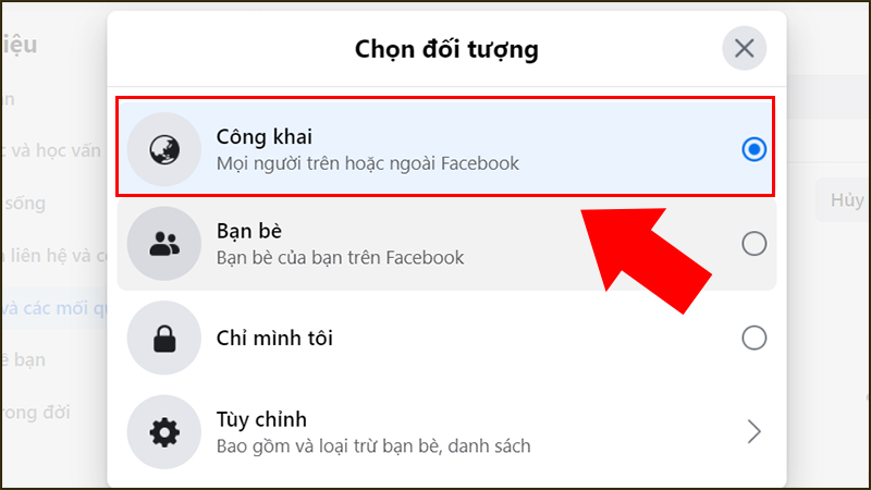 Chọn đói tượng mà bạn muốn hiển thị