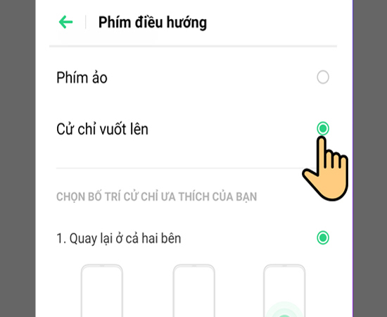 Chọn Cử chỉ vuốt lên -> Chọn Bố trí cử chỉ ưu thích