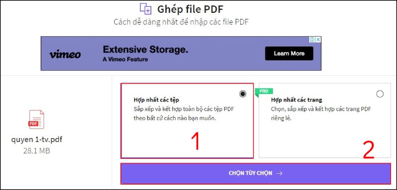 Chọn Hợp nhất tệp để ghép file PDF