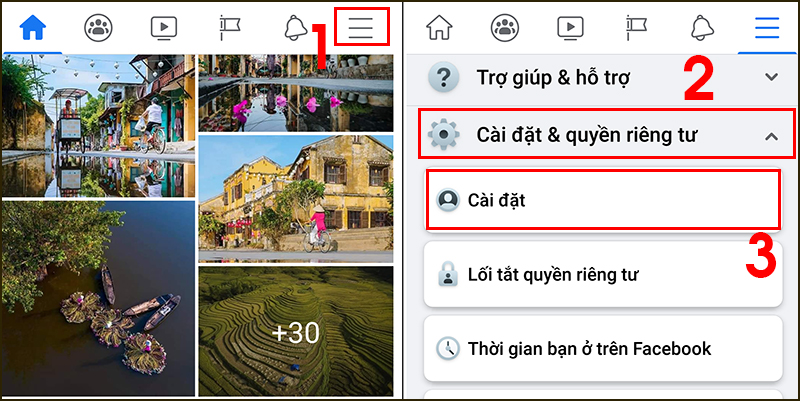 Mở cài đặt Facebook