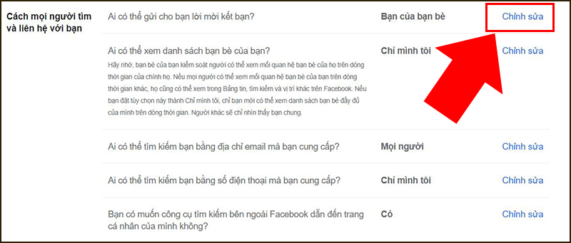 Chọn Chỉnh sửa phần Ai có thể gửi cho bạn lời mời kết bạn