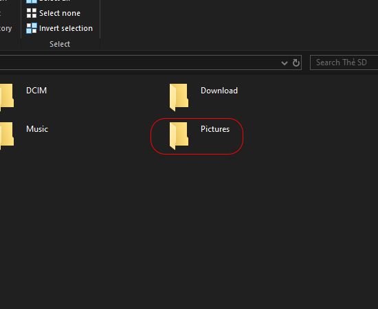 Ở đây mình chọn thư mục Pictures trên bộ nhớ thẻ SD.