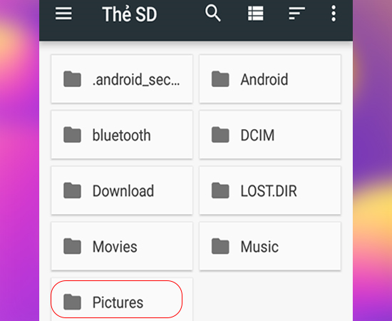 chọn thư mục Pictures
