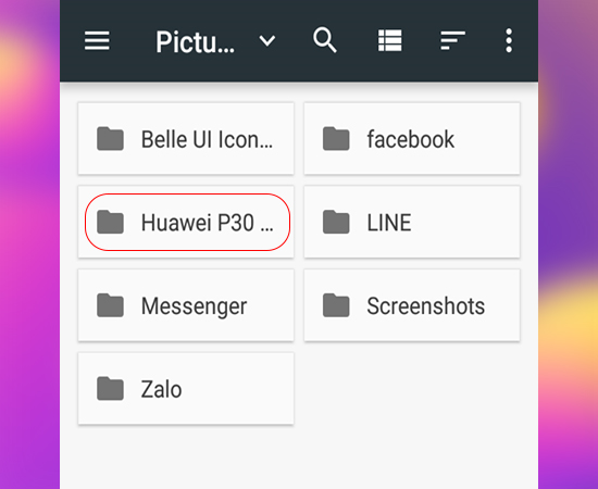 tiếp tục chọn thư mục huawei P30