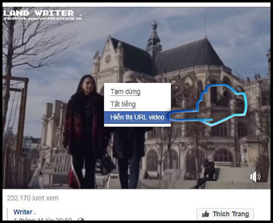 - Bước 1: Click phải v&agrave;o video bạn muốn tải về. Chọn Hiện thị URL video. Copy Link đ&oacute;.