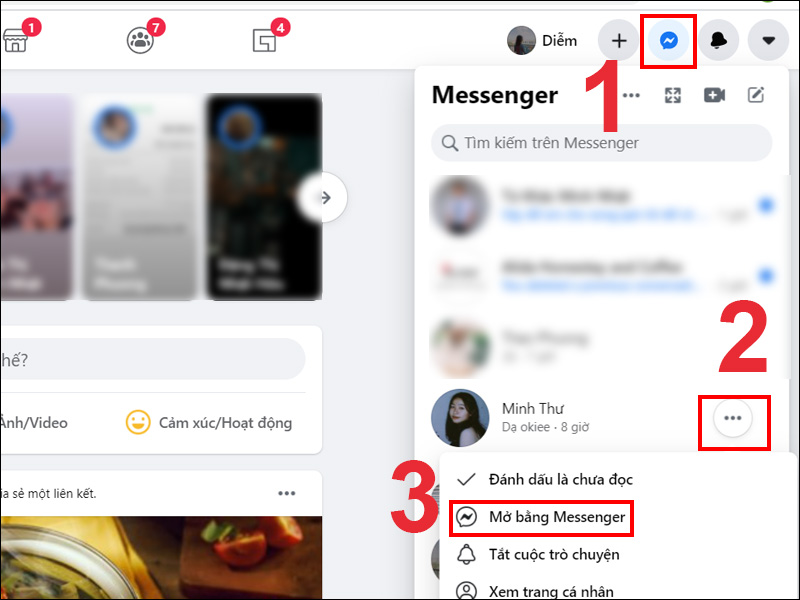 Truy cập vào đoạn hội thoại và mở bằng Messenger