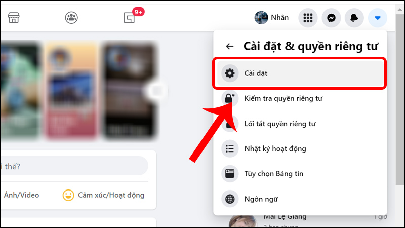 Nhấn vào Cài đặt