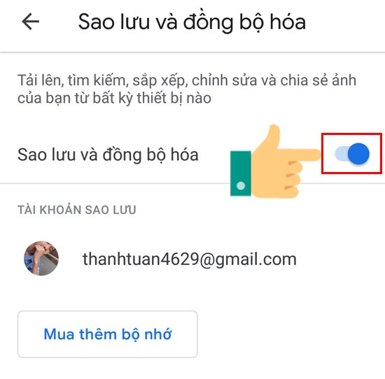 Bật sao lưu và đồng bộ hóa