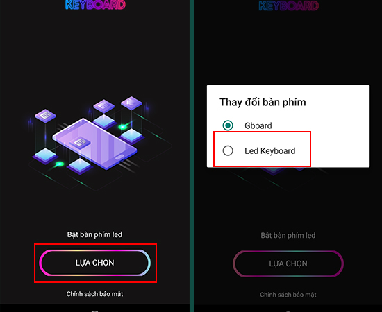 Bước 3: Trở về giao diện của ứng dụng, nhấp vào LỰA CHỌN và chọn Led Keyboard.