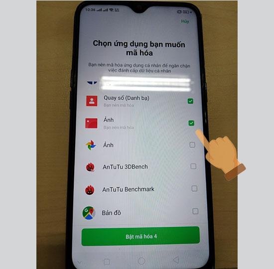 Bật ứng dụng cần khóa
