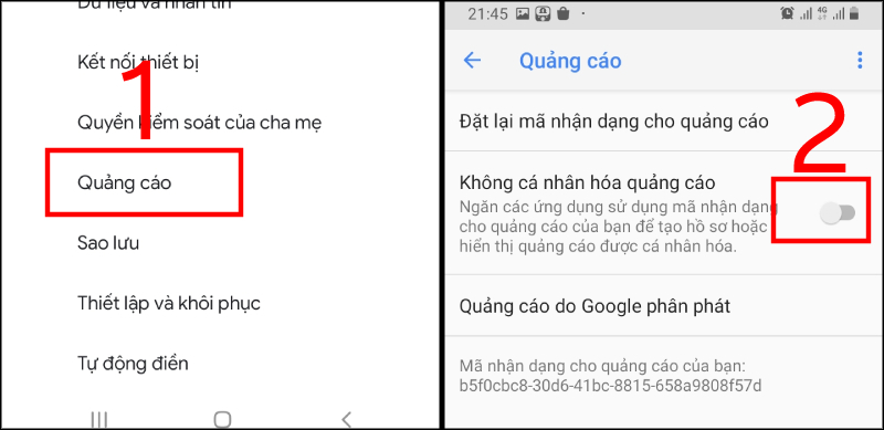 Bật tính năng Tắt Cá nhân hóa quảng cáo